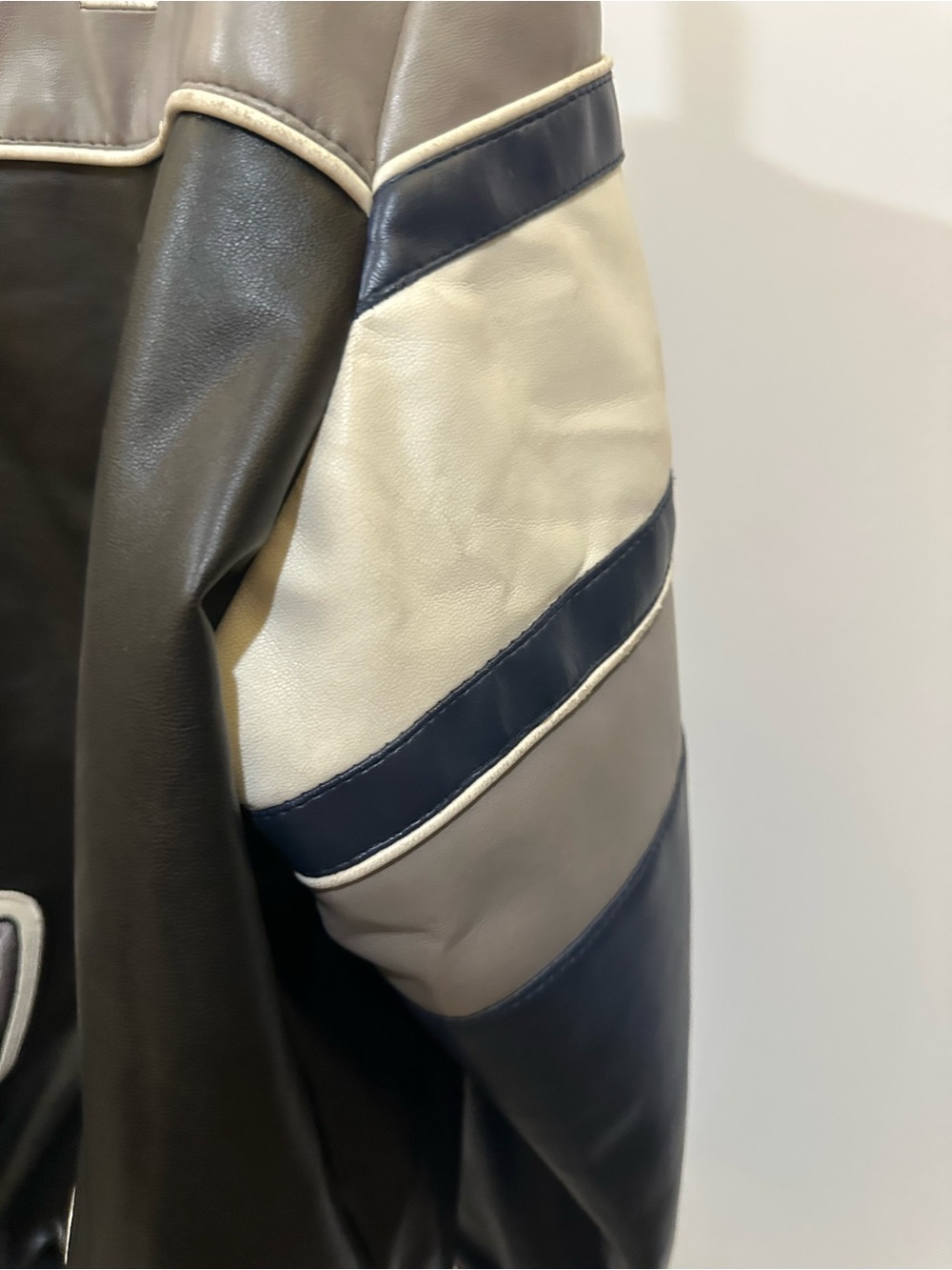 NFL Black, Navy & Cream Dallas Cowboys Faux Leather Bomber Jacket - Picture 12 of 16